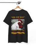 Men's T-Shirt Yes You May Golden Letters With Realistic Rooster Artwork Among Vintage Style Chicken