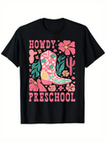 Men's T-Shirt Howdy Preschool Western Floral Nature Boot Surrounded By Pink Flowers