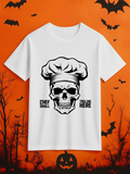 Men's T-Shirt Chef Skull Wearing A Classic Tall Chefs Hat With Bold Text
