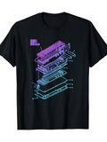Men's T-Shirt Exploded View With Gradient Hues Retro Electronic Keyboard Design