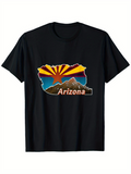 Men's T-Shirt Arizona Sunset With Colorful Rays Over Desert Landscape Mountain
