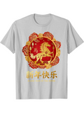 Men's T-Shirt Gold Red Festive Pattern With Zodiac Symbols And Dancing Horse