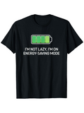 Men's T-Shirt Energy Saving Mode With Charged Green Battery On Black Shirt