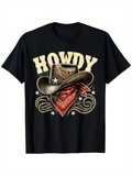 Men's T-Shirt Howdy Bold Western Letters With Cowboy Hat Bandana Pattern Star