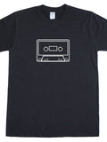 Men's T-Shirt Minimal Retro Line Art Among Black Empty Space Cassette Tape