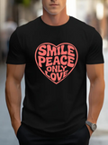 Men's T-Shirt Smile Peace Only Love Bold Letters Inside Red Heart
