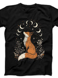 Men's T-Shirt Rustic Night Sky With Crescent Moons And Whimsical Flowers Fox