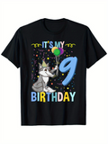 Men's T-Shirt Its My Birthday Colorful Balloons Confetti And Happy Cartoon Wolf
