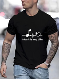 Men's T-Shirt Music Is My Life White Heartbeat Line With Musical Note Graphic T Shirt