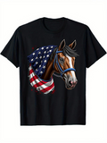 Men's T-Shirt Patriotic Horse With Flowing American Flag Around Majestic Animal Head