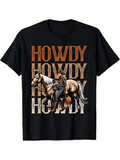 Men's T-Shirt Howdy Retro Lettering With Cowboy Leading Palomino Horse