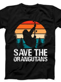 Men's T-Shirt Save The Orangutans Retro Sunset With Forest Silhouette And Climbing Orangutan