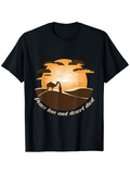 Men's T-Shirt Peace Love And Glowing Sunset Silhouettes With Desert Camel Scene
