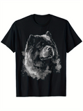 Men's T-Shirt Monochrome Watercolor Brush Stroke With Fluffy Majestic Chow Chow Dog
