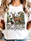 Women's T-Shirt Hunting Season Forest Scene With Flowers Among Ducks And Majestic Deer