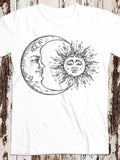 Men's T-Shirt Vintage Celestial Sketch With Moon Overlapping Radiant Sun