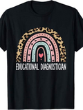 Men's T-Shirt Educational Diagnostician Leopard Heart Rainbow With Pink Accents And Dotted Stripes