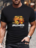 Men's T-Shirt Halloween Night Spooky Pumpkins With Glaring Lights At Graveyard