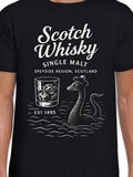 Men's T-Shirt Scotch Whisky Single Malt With Loch Ness Monster And Ice Glass