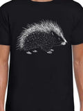 Men's T-Shirt Monochrome Forest Shadows And Spiky Quills With Alert Cautious Hedgehog