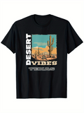 Men's T-Shirt Desert Vibes Retro Southwestern Sunset Landscape With Cactus And Desert Texas
