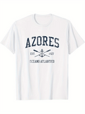Men's T-Shirt Azores Est 1427 Ocean Atlantico Nautical Anchor And Oar Motif T Shirt