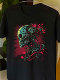 Men's T-Shirt Colorful Robotic Skull With Neon Cables And Splattered Paint