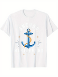 Men's T-Shirt Anchor Rope Wrapped With Nautical Stars Shining Blue Anchor