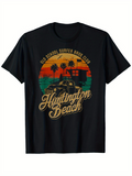 Men's T-Shirt Old School Surfer Boss Club Huntington Beach Sunset Palms Classic Car Ocean View Retro T Shirt