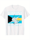 Men's T-Shirt Bimini Bahamas Vibrant Striped Water With Swimming Hammerhead Shark