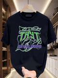 Men's T-Shirt Abstract Neon Graffiti With Bold Lettering On Black T Shirt