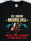 Men's T-Shirt Go Snowmobiling Through Snow Covered Forest With Rider On Snowmobile