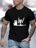 Men's T-Shirt Playful White Cats With Electric Guitars Among Musical Instruments Cats