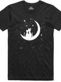Men's T-Shirt Starry Night Sky With Silhouette Cat Sitting On Crescent Moon