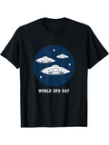 Men's T-Shirt World UFO Day Flying Spaceships Among Stars And Blue Night Sky Spaceship