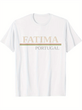 Men's T-Shirt Fatima Portugal Bold Serif Text With Minimal Colorful Stripe Design T Shirt