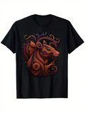 Men's T-Shirt Vivid Artistic Swirling Abstract Patterns Around A Majestic Mouse
