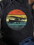 Men's T-Shirt Retro Sunset With Vintage Striped Colors Featuring Classic Biplane Airplane