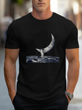 Men's T-Shirt Surreal Night Landscape With Astronaut Gazing At Crescent Moon Scene