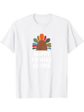 Men's T-Shirt Happy Thanksgiving Playful Colorful Feathers On White Festive Turkey