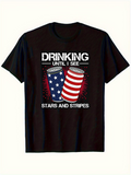 Men's T-Shirt Drinking Until I See Stars And Stripes With Patriotic Soda Cans Surrounded By Sparkling Lights