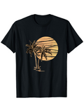 Men's T-Shirt Golden Sunset With Tall Palm Trees On Serene Beach