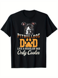 Men's T-Shirt Pitbulldog Dad With Orange Paw Print And Friendly Dog Face