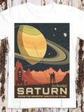 Men's T-Shirt See Beautiful Saturn With Majestic Rings Over Distant Mountains And Starry Sky