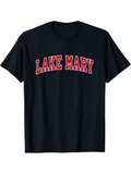 Men's T-Shirt Lake Mary Bold Red Letters On Classic Cotton Black Tee