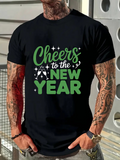 Men's T-Shirt Cheers To The New Year Glittering Green Letters Amid Sparkling Fireworks Typography T Shirt