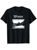Men's T-Shirt Winter Snow Covered Evergreen Forest Under Dark Night Sky