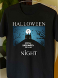 Men's T-Shirt Halloween Night With Moonlit Bats Haunted Hilltop Castle