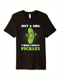 Men's T-Shirt Just A Girl With Green Cartoon Pickle Under Lively Happy Stars Pickle
