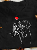 Men's T-Shirt Loyal Canine With Hand Drawn White Lines And Red Heart Dog